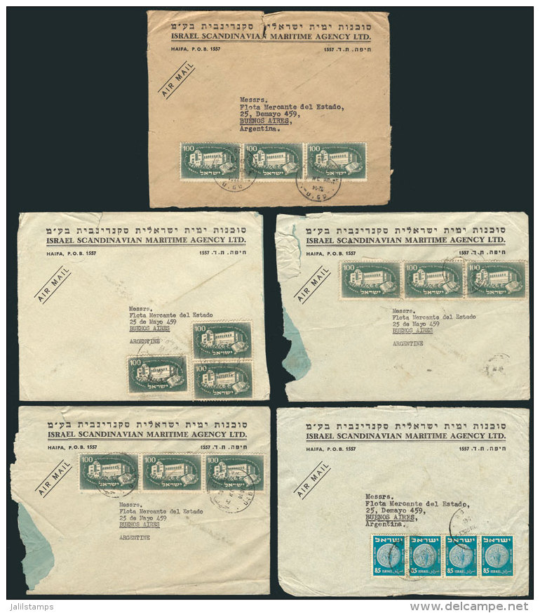 5 Covers Sent To Argentina In The 1950s, Good Postages, All With Minor Defects But Very Interesting, Low Start! - Autres & Non Classés