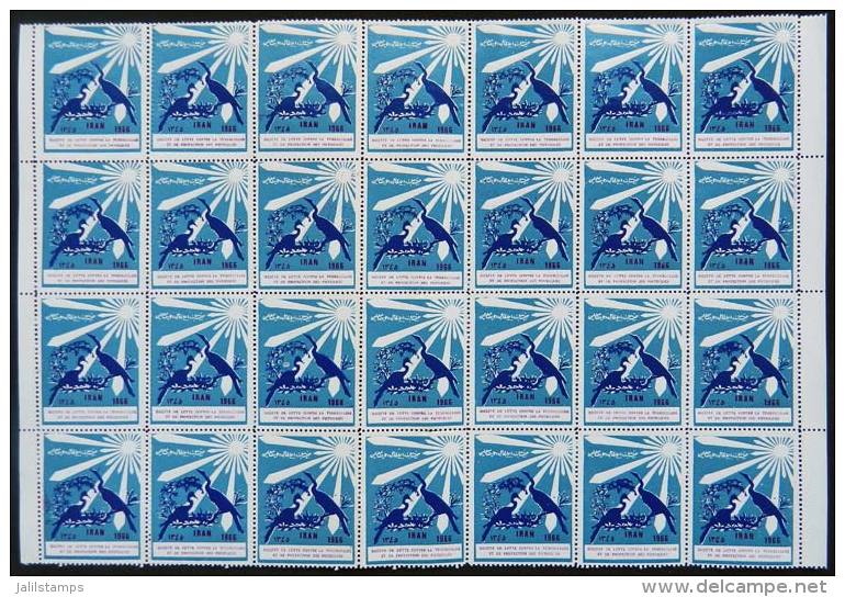 FIGHT AGAINST TUBERCULOSIS: 1966 Issue, Large Block Of 28 Cinderellas, MNH, Excellent Quality! - Iran