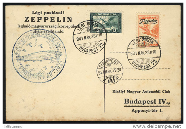 Card Flown By ZEPPELIN On 28/MAR/1931, Franked By Sc.C24 + Another Value, Minor Stain Spots Else VF Quality! - Andere & Zonder Classificatie