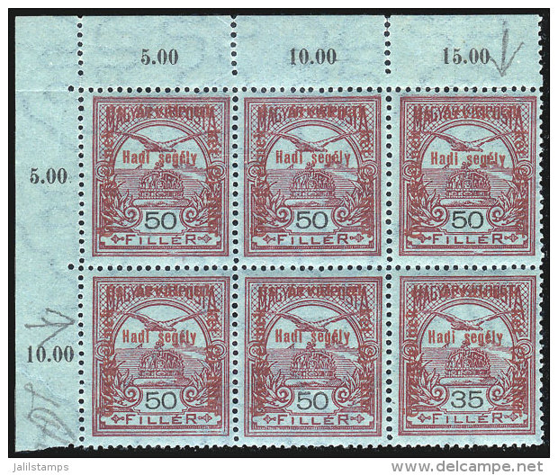 Sc.B47 + 47a, 1915 War Aid 50f., Corner Block Of 6, One With ERROR: Face Value "35" Instead Of "50", Unmounted,... - Sonstige & Ohne Zuordnung