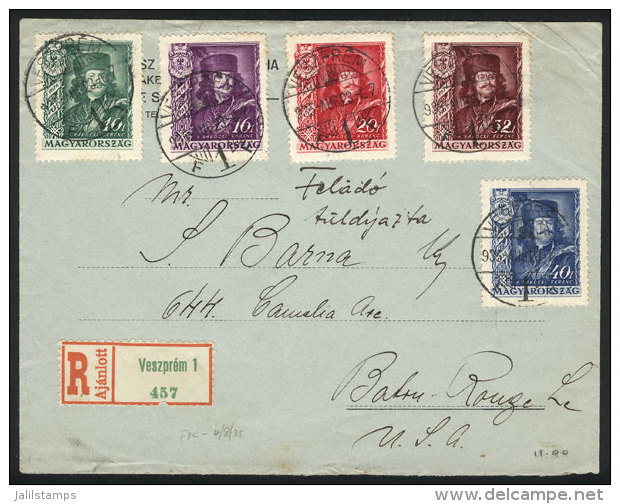 Sc.487/491, 1935 Rakoczi Prince Of Transylvania, Cmpl. Set Of 5 Values On A Cover Sent To USA, VF Quality! - Andere & Zonder Classificatie