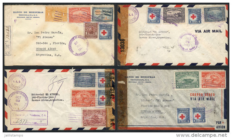 9 Covers Sent To Argentina Between 1942 And 1945, With Spectacular And Colorful Postages, All CENSORED, Very Fine... - Honduras