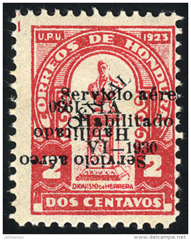 Yvert Airmail 22B, 1930 2c. Official Stamp With DOUBLE Overprint "Servicio Aéreo - Habilitado - VI 1930",... - Honduras