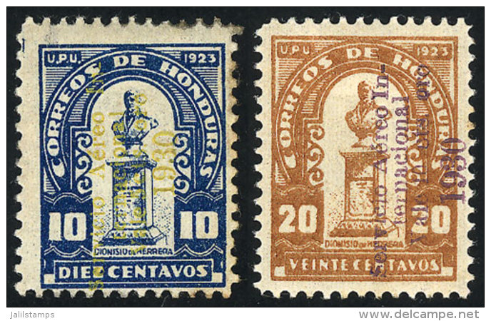 Sc.C21 + C24, 1930 5c. On 10c. With YELLOW Overprint + 10c. On 20c., VIOLET Overprint, Mint And Of Very Fine... - Honduras