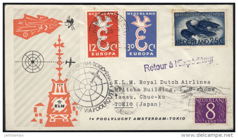 1/NO/1958, First Transpolar Flight Amsterdam-Japan By KLM, With Tokyo Arrival Backstamp, VF Quality! - Lettres & Documents