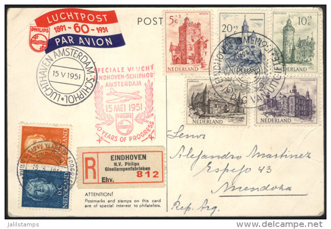 Postcard With Nice Postage Flown To Argentina On 15/MAY/1951 On A Special Commemorative Flight By The Philips... - Brieven En Documenten