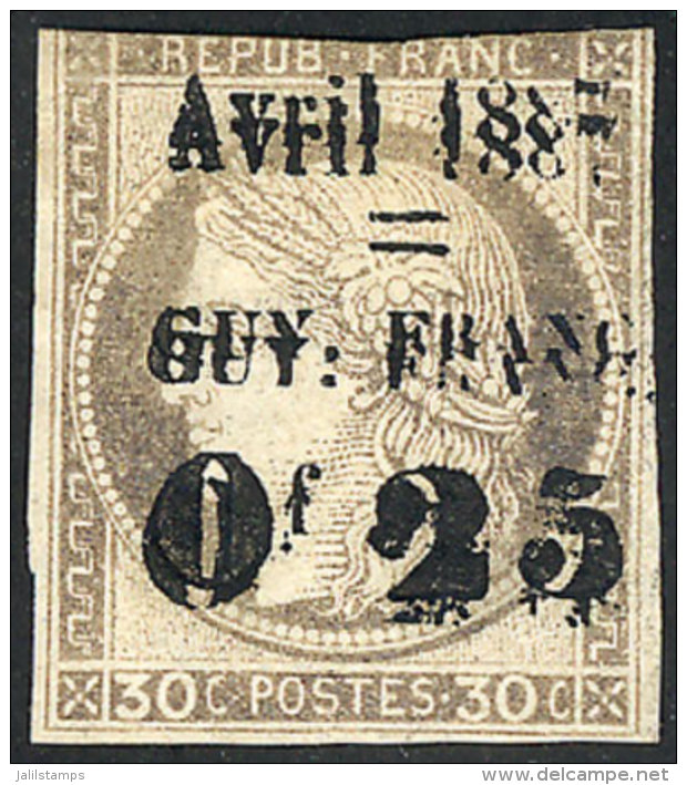 Sc.7a, 1887 25c. On 30c. With DOUBLE OVERPRINT Variety, Defect On Reverse, Good Front, Rare, Catalog Value US$800. - Autres & Non Classés