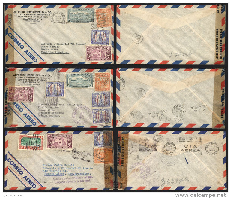 11 Covers With Nice Postages, Sent To Argentina Between 1943 And 1945, All With Censor Marks, All Registered, VF... - Guatemala