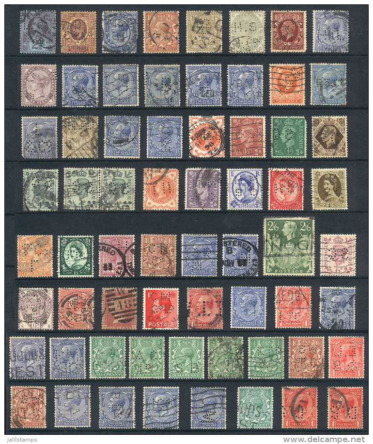 PERFINS: Lot With Several Dozen Stamps With Commercial Perfins, Very Fine General Quality, Very Interesting Lot For... - Collections