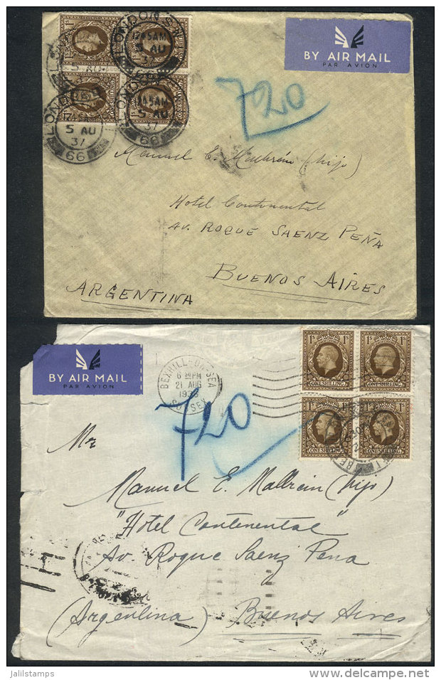 2 Covers Franked With Sc.220 Blocks Of 4, Sent To Argentina In 1936 And 1937 By Airmail, Interesting! - Autres & Non Classés