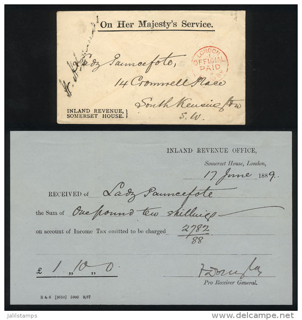 Official Envelope Used In London On 17/JUN/1889, Including The Original Note About Payment Of Income Tax, Very... - Andere & Zonder Classificatie