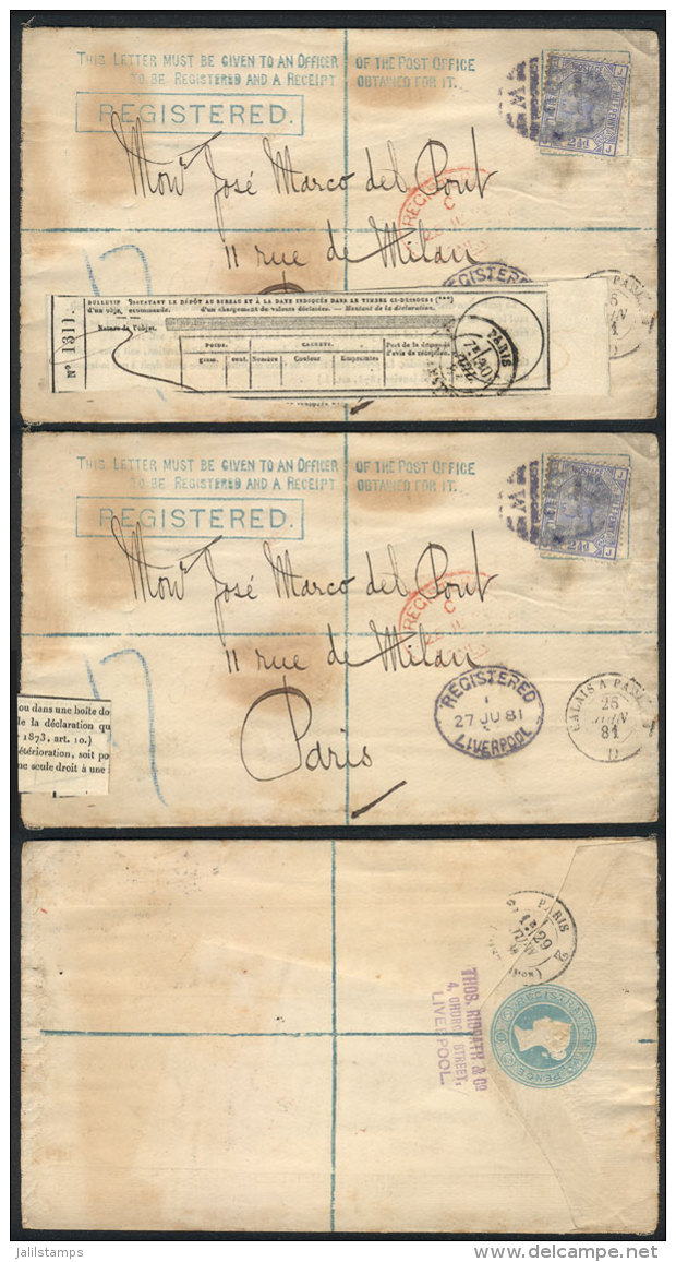 Registered Cover Franked With 2&frac12;p. Plate 21 (Sc.82), Sent From Liverpool To Paris On 27/JUL/1881, With... - Altri & Non Classificati