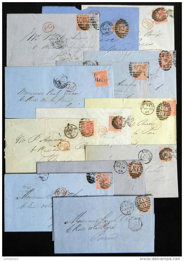 13 Folded Covers Or Entire Letters Sent To Paris Between 1864 And 1869 Franked With 4p., Scott Catalog Value... - Autres & Non Classés