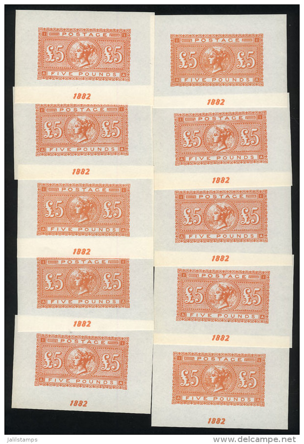 Sc.93, 1882 5&pound; Orange, Reproduction In Sheet With Gum, Lot Of 10 Sheets Of Excellent Quality! - Autres & Non Classés