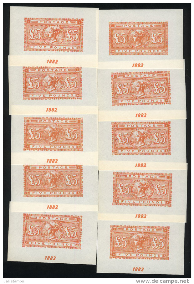 Sc.93, 1882 5&pound; Orange, Reproduction In Sheet With Gum, Lot Of 10 Sheets Of Excellent Quality! - Sonstige & Ohne Zuordnung