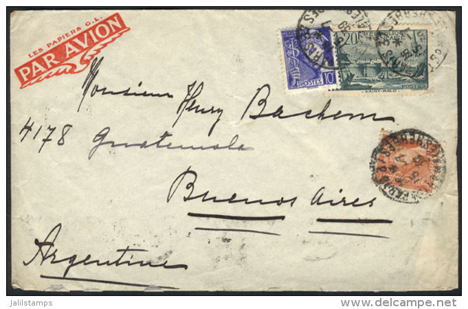 Cover Franked With 20.25Fr., Sent From Paris To Argentina On  15/JUL/1939, VF Quality! - Autres & Non Classés