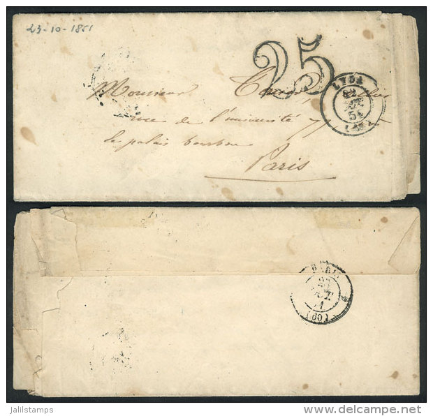 Entire Letter Dated 21/OC/1851 To Paris, With "25" Mark And Handstamped LYON 22/OC/1852 (ERROR In The Year), With... - Sonstige & Ohne Zuordnung