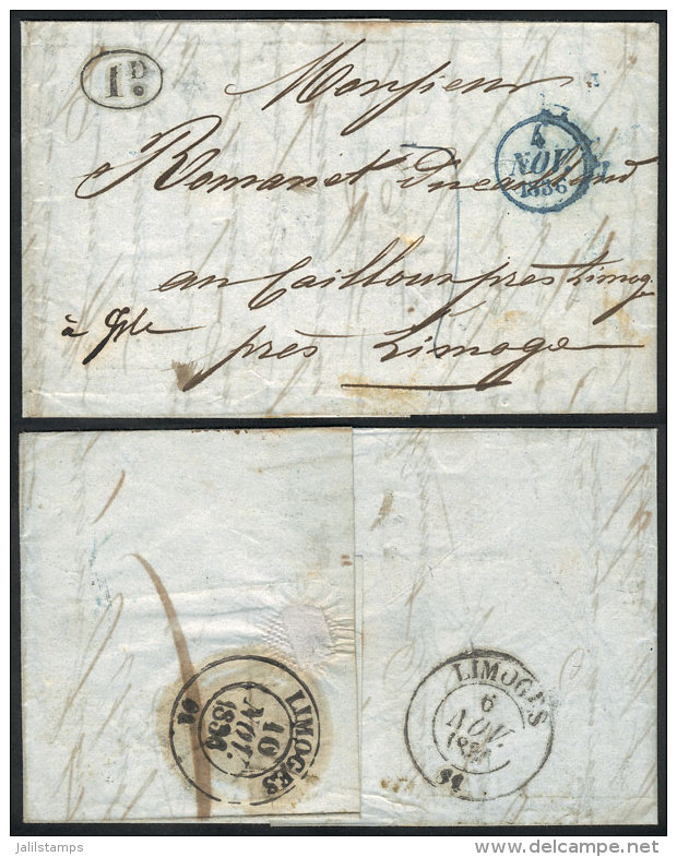 Entire Letter Dated Paris 2/NO/1836 To Limoges, With Interesting Postal Marks On Front And Reverse, VF Quality! - Autres & Non Classés