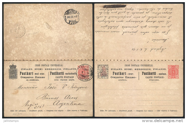 Double Postal Card (with Unused Paid Reply Attached) Sent To Argentina On 6/JA/1894, Very Rare. The Reply Card Is... - Andere & Zonder Classificatie