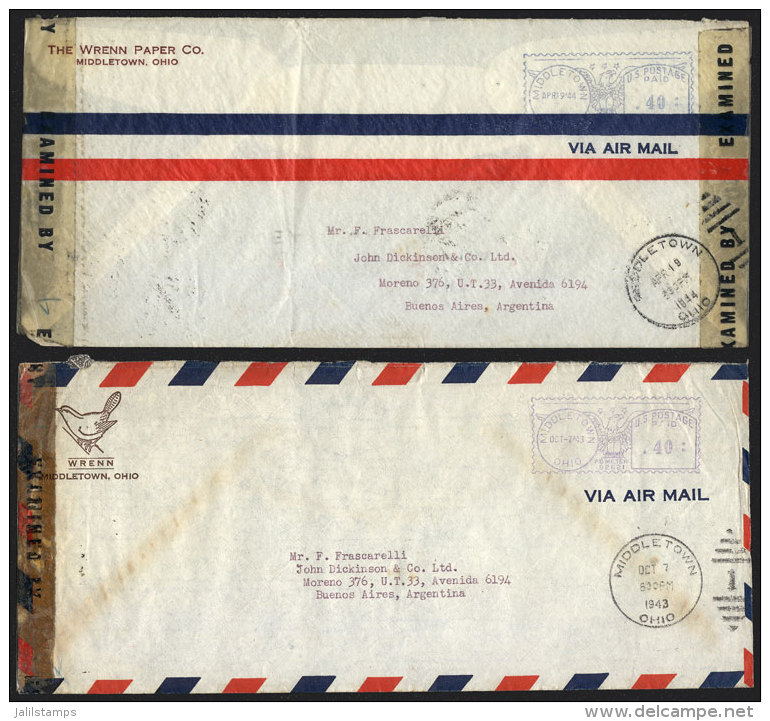 6 Airmail Covers Sent To Argentina In 1943 And 1944, All With Meter Postages And CENSORED, VF Quality! - Andere & Zonder Classificatie