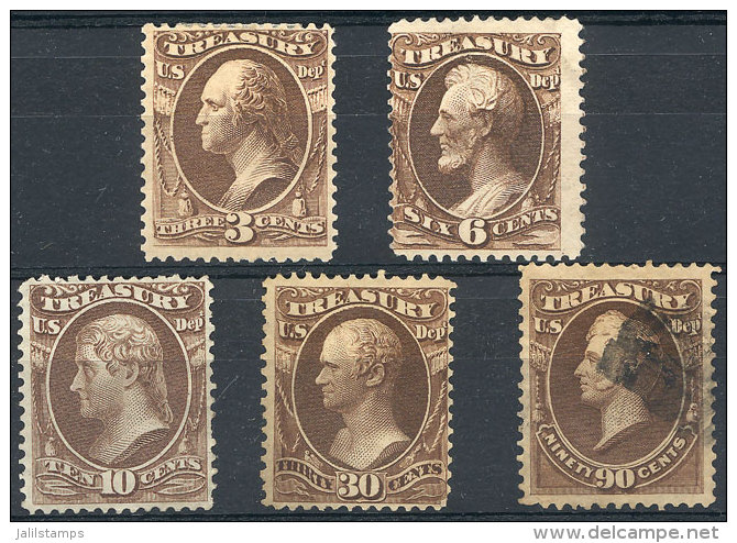 Sc.O109/O113, Treasury Dept., Cmpl. Set Of 5 Values, Mint No Gum Or Used, Fine To VF Quality, Catalog Value... - Dienstmarken