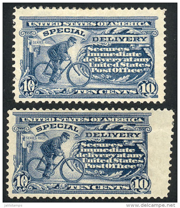 Sc.E8 + E8b, 1911 10c., Single Line Watermark And Perf 12, In Ultramarine And Dark Blue, The Latter With... - Expres & Aangetekend