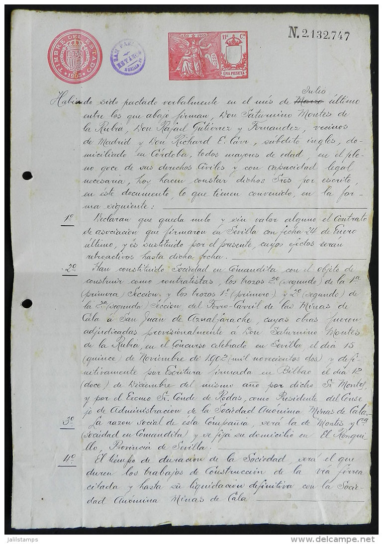 ORIGINAL CONTRACT FOR BUILDING RAILWAY In 1903: Very Interesting Document On Revenue Stamped Paper Signed By... - Autres & Non Classés