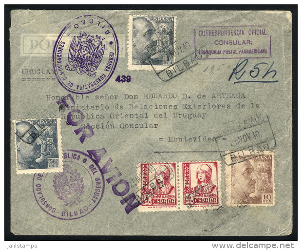 Registered Airmail Cover Sent From Bilbao To Uruguay On 25/NO/1940, VF! - Autres & Non Classés