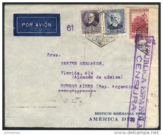 Airmail Cover Sent From Barcelona To Argentina On 27/MAY/1937, Nice Franking, With Censor Marks, VF Quality! - Autres & Non Classés