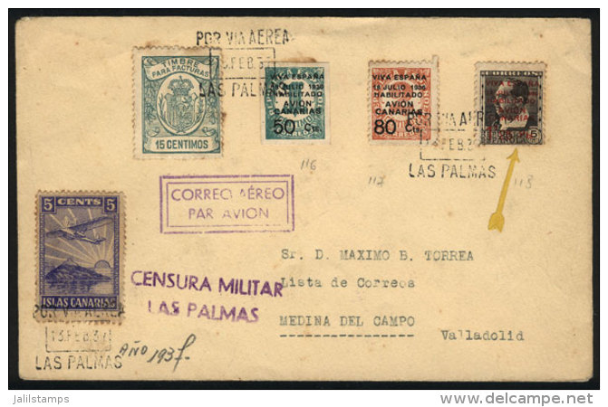 Cover Sent From Las Palmas To Medina Del Campo On 14/FE/1937 Wity Nice Postage And Censored, Fine Quality! - Sonstige & Ohne Zuordnung