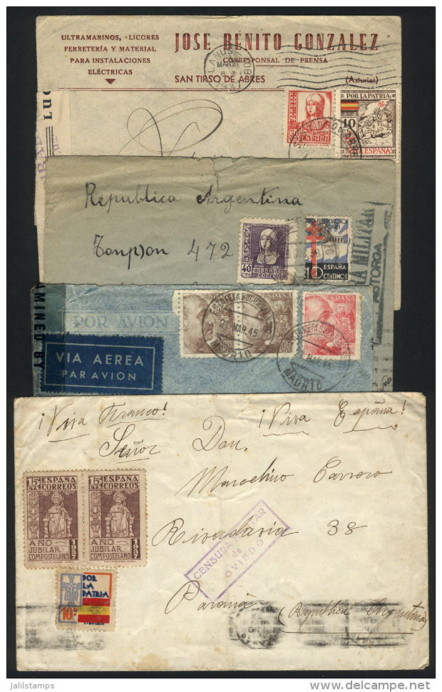 4 Covers Sent To Argentina Between 1937 And 1945, All With Interesting CENSOR Marks, Fine Quality! - Autres & Non Classés