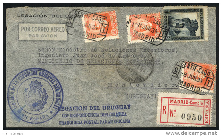 Registered Airmail Cover Sent From Madrid To Uruguay On 8/JUN/1934, VF Quality! - Autres & Non Classés