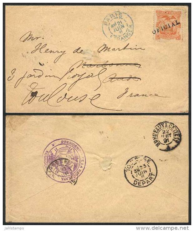 Cover Of The Presidency Of The Republic Franked By Sc.O4 With Overprint OFICIAL Applied By Hand, Sent To Paris,... - Equateur