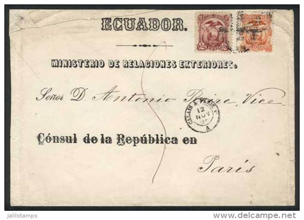 Cover Franked With 1881 Stamps 2c. + 10c. (Sc.13+15), Both Stamps Overprinted "SERVICIO OFICIAL" (inverted) , Sent... - Equateur