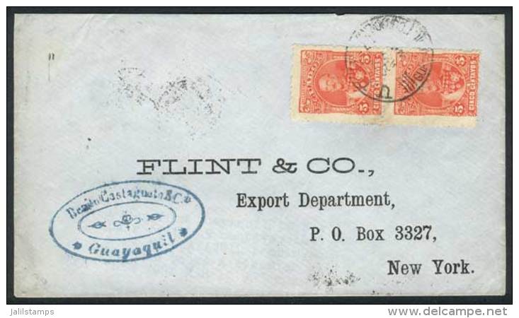 Cover Franked By Sc.25 Pair (5c. Vermilion), Sent From Guayaquil To New York On 22/FE/1892, With Arrival Backstamp,... - Ecuador