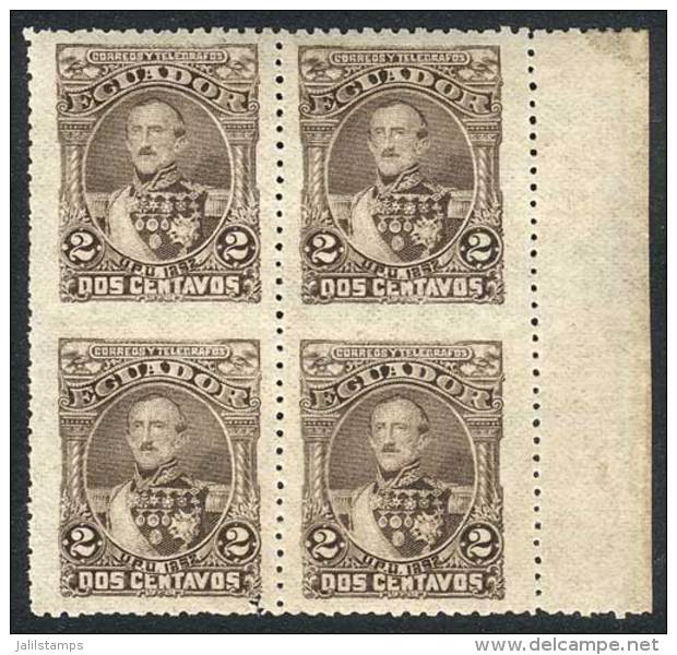 Sc.24, 2c. Brown, Block Of 4 IMPERFORATE WITHIN HORIZONTALLY, Mint Never Hinged, Superb! - Equateur