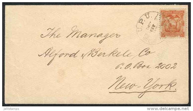 Cover Franked With 10c. (Sc.15), Sent From Guayaquil To New York On 13/OC/1891, Arrival Backstamp, Superb! - Equateur