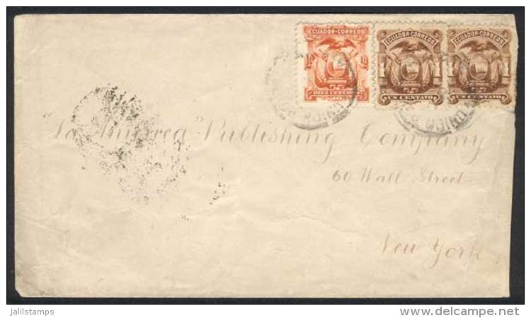 Cover Franked With 1c. Pair + 10c. (Sc.12 Pair + 15), Sent From Guayaquil To New York On 5/MAY/1890, Arrival... - Equateur