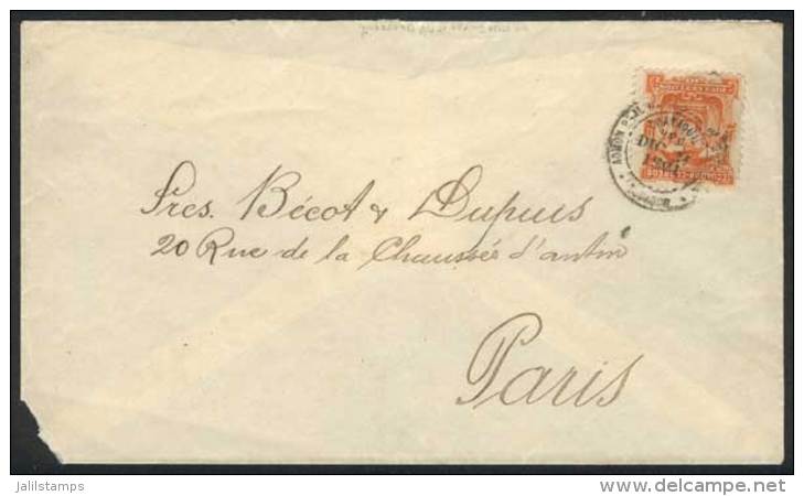 Cover Franked By Sc.15 (10c. Orange) Sent From Guayaquil To Paris On 9/DE/1891, VF! - Ecuador