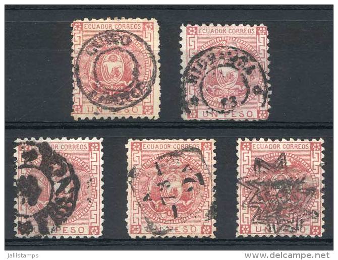 Sc.11, 1P. Rose, 5 Used Examples With Different Cancels, VF Quality, Rare Group! - Ecuador