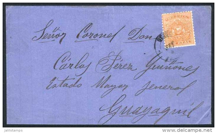 Folded Cover Franked By Sc.10 (1R. Orange) Sent From QUITO To Guayaquil In SEP/1872, VF Quality! - Ecuador