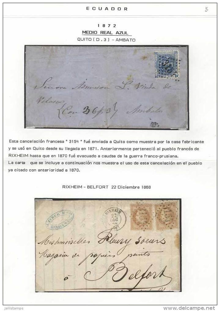 Cover Sent From Quito To Ambato Franked By Sc.9, With FRENCH Cancel "3154" That Corresponded To The Town Of RIXHEIM... - Equateur