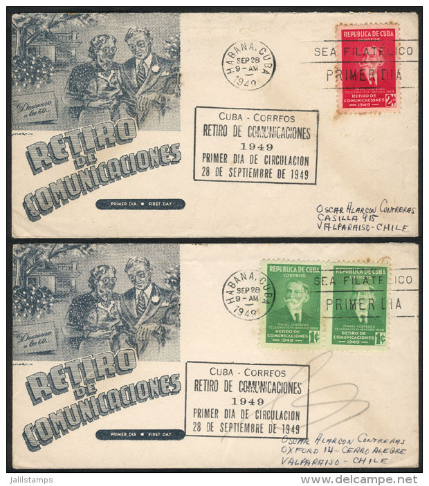 2 First Day Covers (Retiro De Comunicaciones) Sent To Chile On 28/SE/1949, VF Quality, Topics: Retirement, Old Age,... - Andere & Zonder Classificatie