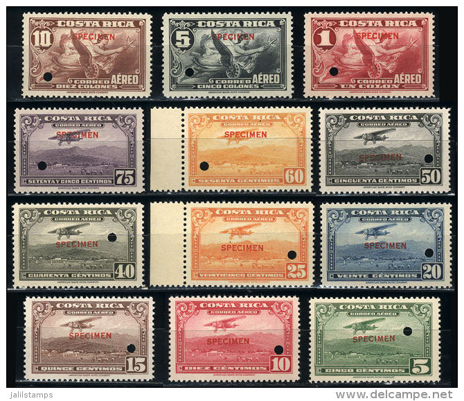 Sc.C15/C27 (without C24), 1934 Airplane And Allegory Of Flight, 12 Values Of The Set Of 13 (1C. Missing) With... - Costa Rica