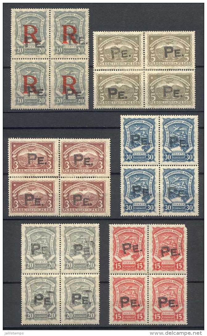 Sc.CLPE3/5 + CLPE10/11 + CFLPE1, Mint Blocks Of 4 (several Are Never Hinged) With Overprint In Pale Black,... - Colombie