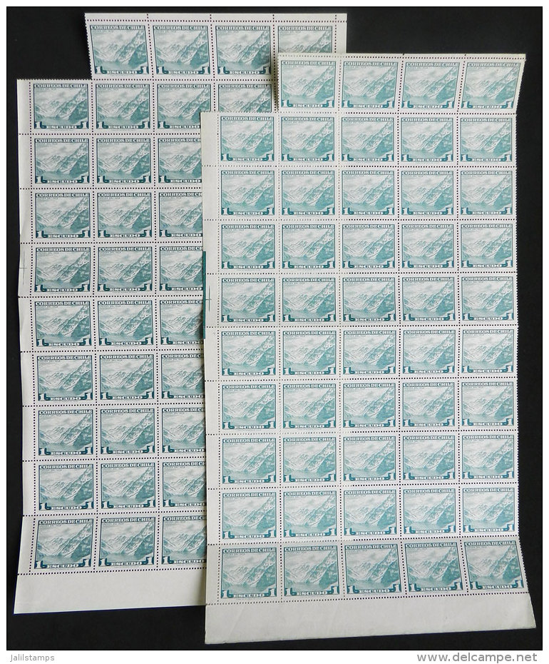 Yvert 323, 2 Blocks Of 49 Stamps Each, In VERY DIFFERENT COLORS, Excellent Quality! - Chile