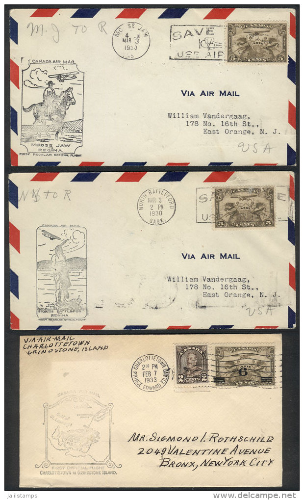 3 FIRST FLIGHT Covers Of The Years 1930 To 1933, With Special Markings And Arrival Backstamps (all Flown To USA),... - Autres & Non Classés