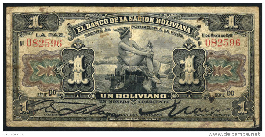 1 Boliviano Banknote Of 1911, Used, Fine Quality! - Bolivien