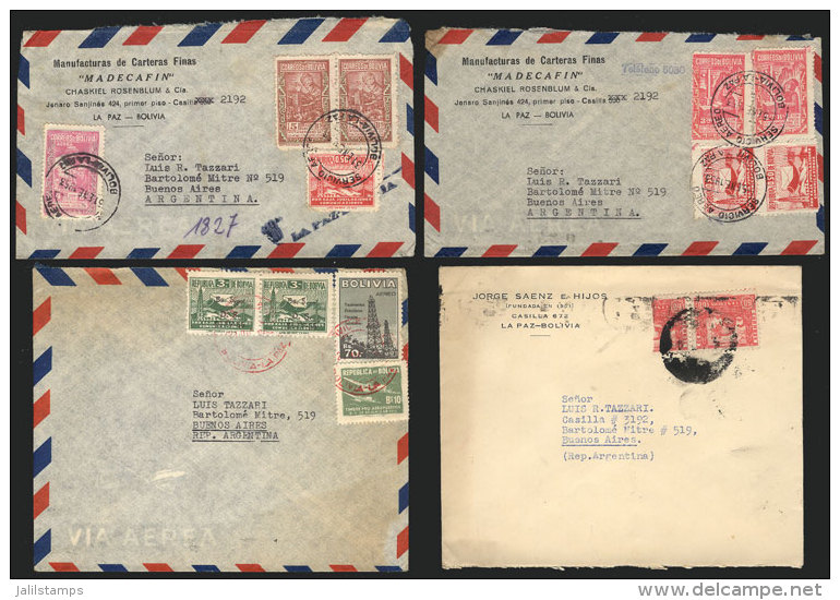 7 Covers Sent To Argentina In The 1950s, Including Good Postages And One With Bisect Stamp, VF General Quality! - Bolivië