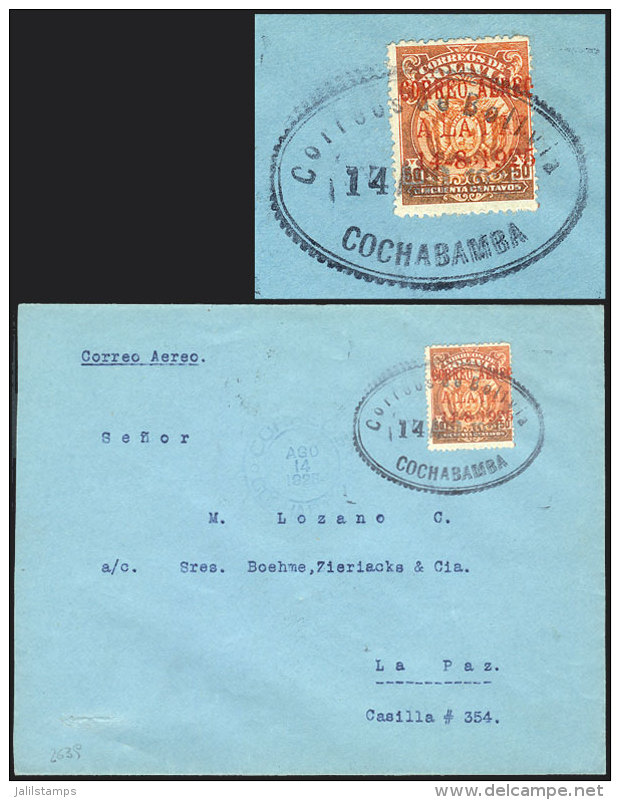 14/AU/1925 Cochabamba-La Paz Flight, Cover Franked With Stamp Of 50c. Orange With Special Red Overprint (not... - Bolivien